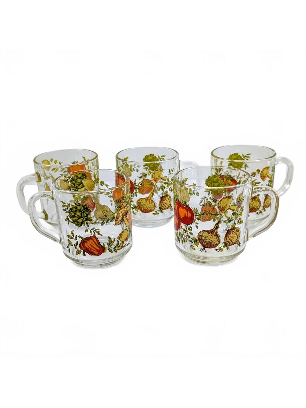 Vtg Spice of Life Glass Mugs, Arcoroc - Set of 5